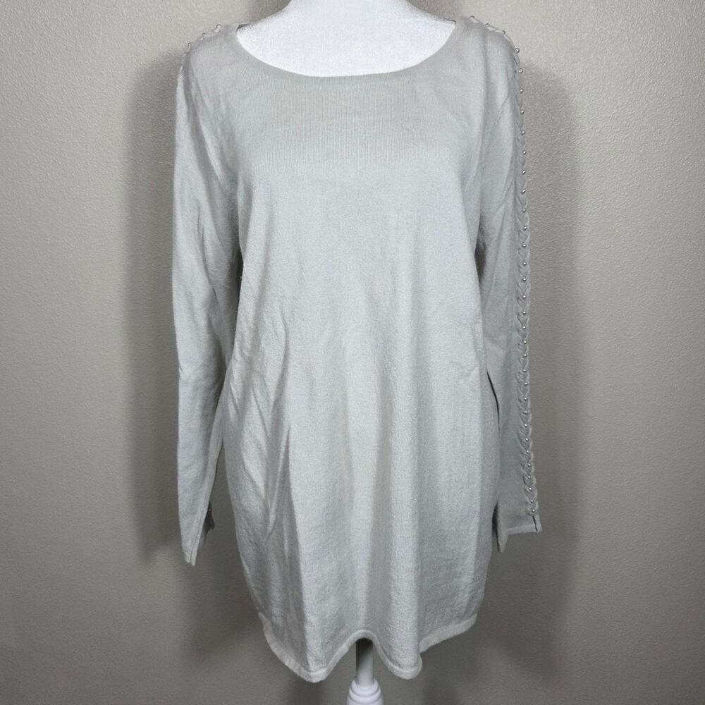 Soft Surroundings Woman's Cordillera Dove Gray Pearl Braided Sweater Size Medium